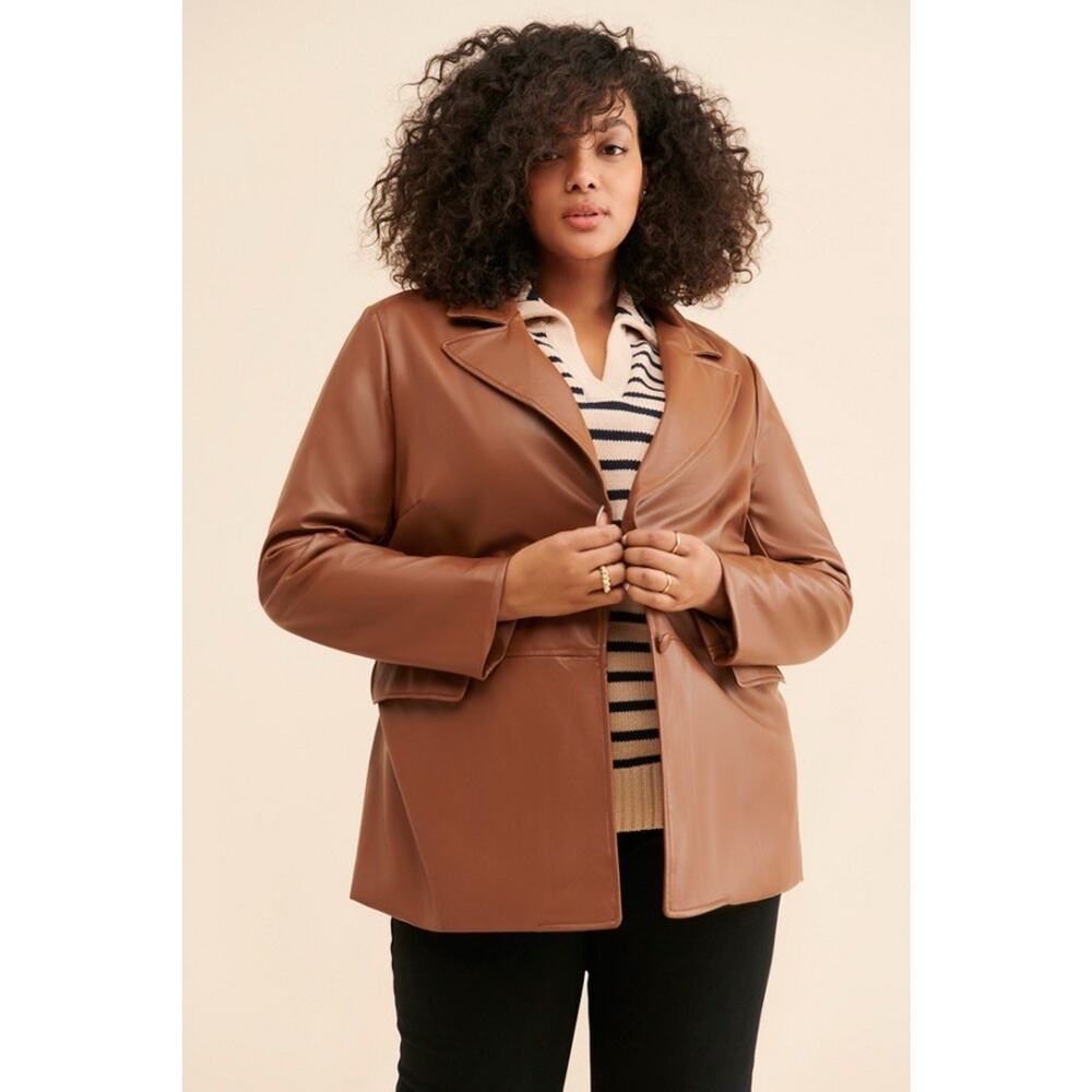 Anthropologie x Hutch Vegan Leather Blazer‎ Jacket Brown Size Large - Picture 5 of 11